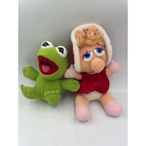 Vintage 1987 Baby Kermit The Frog  7 In And Baby Ms Piggy 10 In  Plush Toy